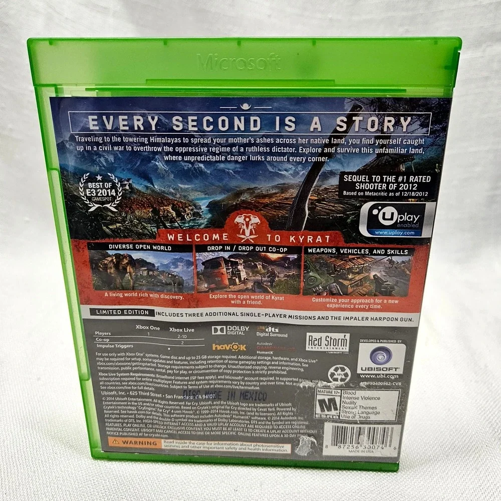 Ubisoft Far Cry 4 Video Game Xbox One OS Green Limited Edition Shooter FPS Kyrat